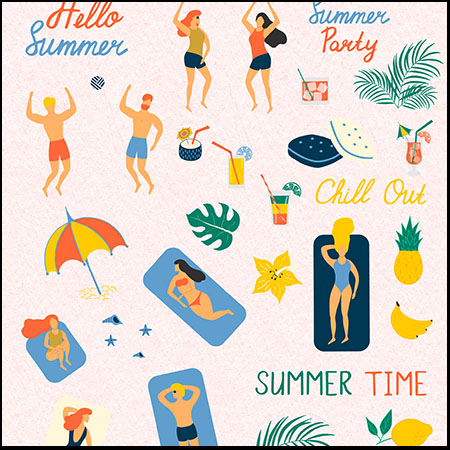 60个手绘夏季旅游放松蚂蚁素材网矢量素材精选