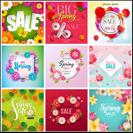 春季鲜花背景商场网店促销打折广告模板