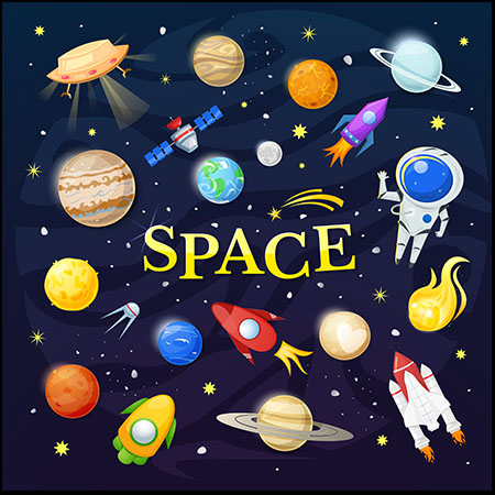 11款航天太空宇航员和八大行星素材