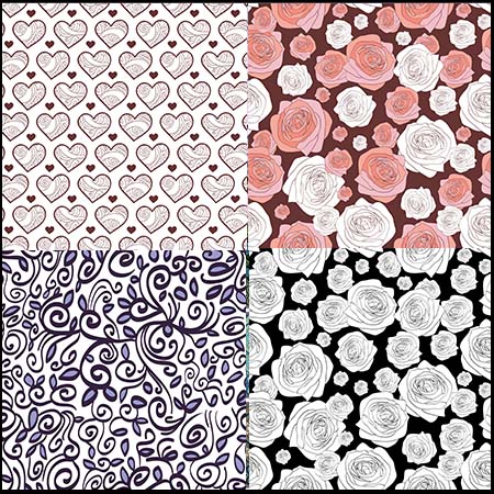 5款爱心 花卉 树叶 花纹无缝背景素材