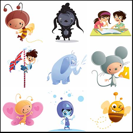 卡通可爱动物和人物素材