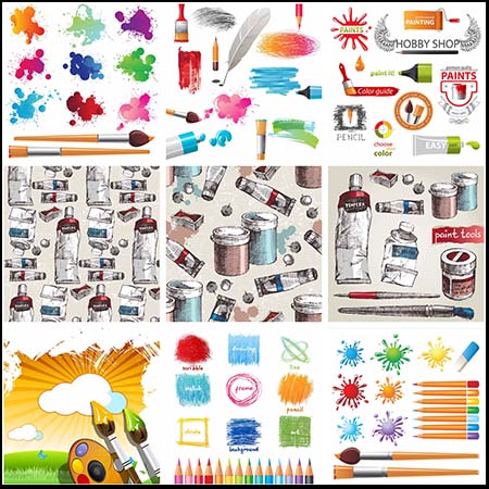 20款调色板画笔和油漆刷蚂蚁素材网矢量素材精选