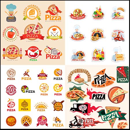 9套披萨饼和设备及运输矢量设计图标