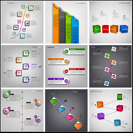 带有抽象彩色方块模板的信息图表素材