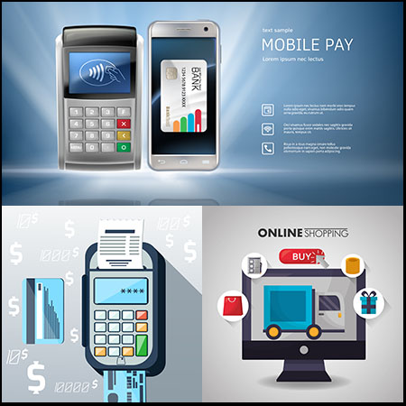 网上银行卡移动POS机支付金融蚂蚁素材网矢量插图精选