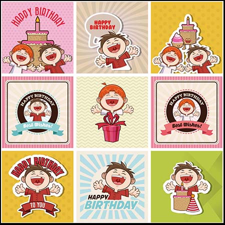 卡通男孩尖叫庆祝生日快乐素材