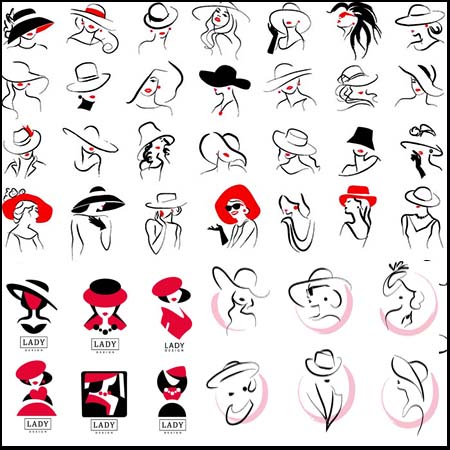 4套时尚戴帽子的女人图标