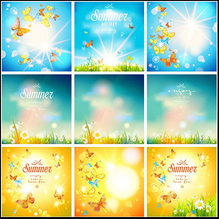 春季夏季漂亮炫彩小花和蝴蝶海报背景素材