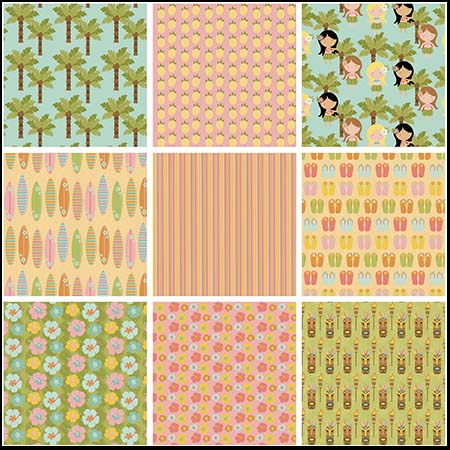 小花小草和卡通小女孩无缝背景素材