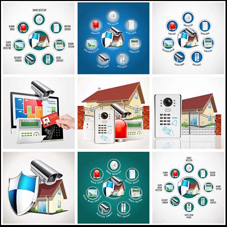 家居防盗安全控制系统蚂蚁素材网矢量插图精选