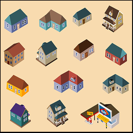 14款2.5D等距房屋别墅建筑图标