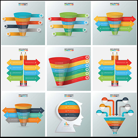 11款漂亮的箭头和大脑思考信息图表插图