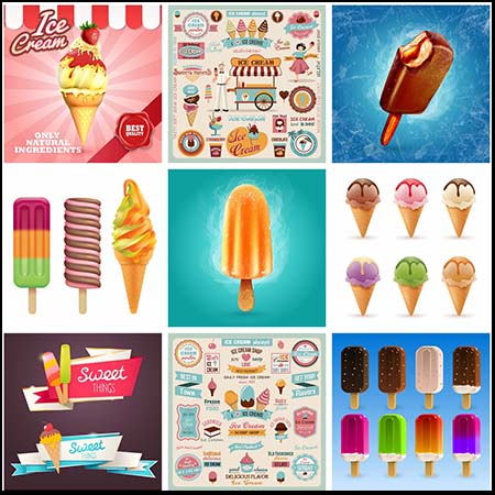 冷饮冰淇淋雪糕冰棒设计图标和插图