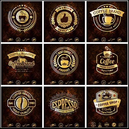 27款金色咖啡图标LOGO标签素材