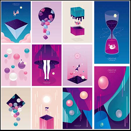 40款卡通梦幻唯美手机APP引导页UI矢量插画