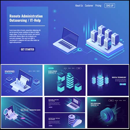 科技未来电脑互联网2.5D等距UI插图素材