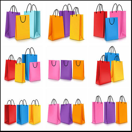 白色背景的彩色购物手提袋矢量模型
