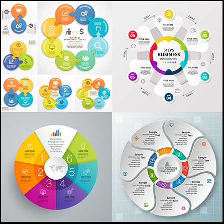 6款彩色圆盘罗盘信息图表素材