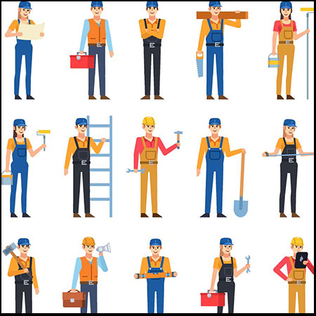 4套装修建筑工人蚂蚁素材网矢量插图精选