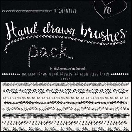 70个AI手绘花边花圈矢量笔刷