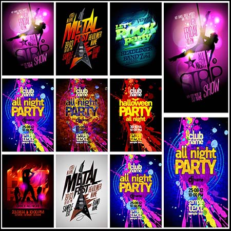 8款酒吧整夜派对矢量宣传海报