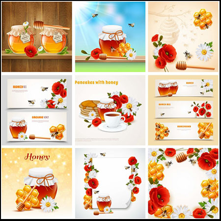 蜜蜂酿蜜背景蜂蜜横幅海报蚂蚁素材网矢量背景精选