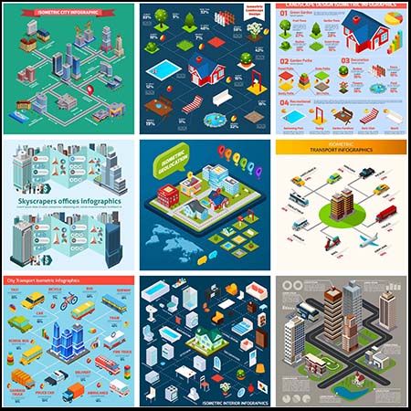 21款2.5D等距建筑物矢量信息图表