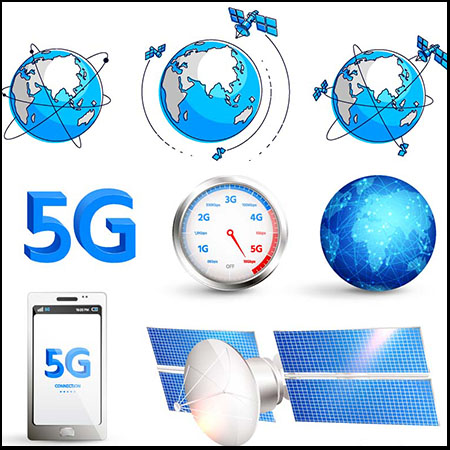 卫星5G接收器，绕着地球的3D卫星蚂蚁素材网矢量素材精选