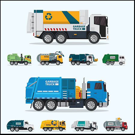 10款垃圾回收车，垃圾车蚂蚁素材网矢量模板精选