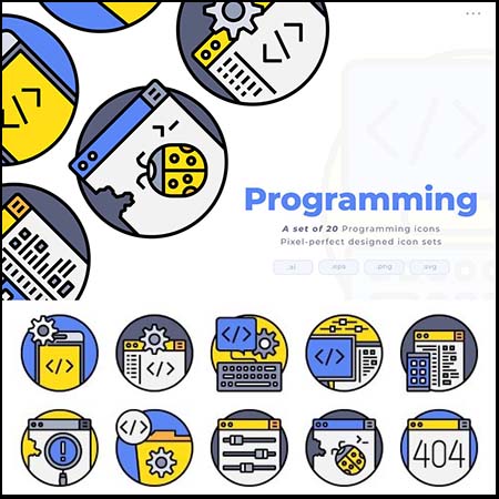 20个圆形编程开发蚂蚁素材网矢量图标精选