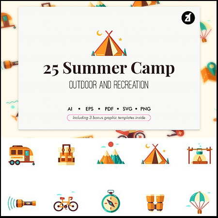 25个夏季户外旅游休闲蚂蚁素材网矢量图标精选