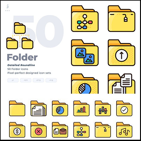 50个圆角文件夹AI/EPS/SVG/PNG蚂蚁素材网矢量图标精选