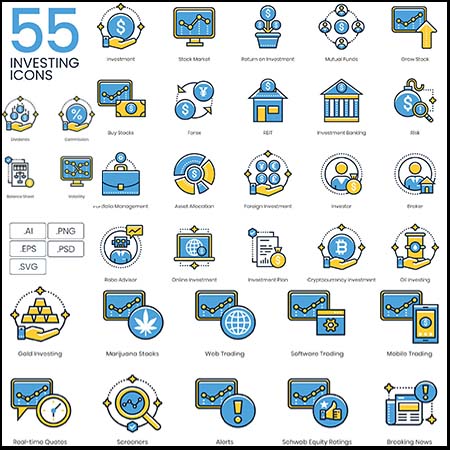 55个金融赚钱AI/PSD/EPS/SVG/PNG免抠蚂蚁素材网矢量图标精选