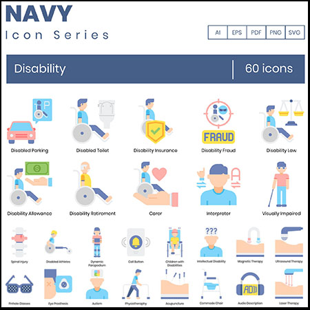 60个残障残疾人AI/EPS/SVG/PNG图标