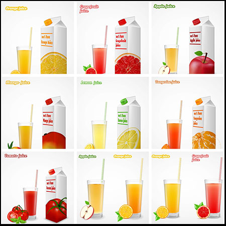 10款水果饮料包装蚂蚁素材网矢量插图精选