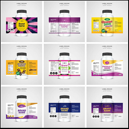 9款瓶装维生素片瓶装用品标签页蚂蚁素材网矢量模板精选