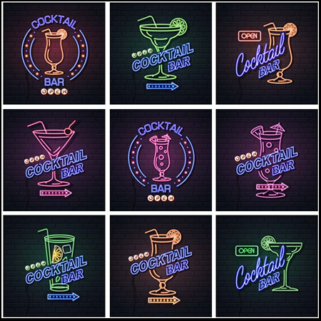 鸡尾酒霓虹灯酒吧夜店蚂蚁素材网矢量素材精选