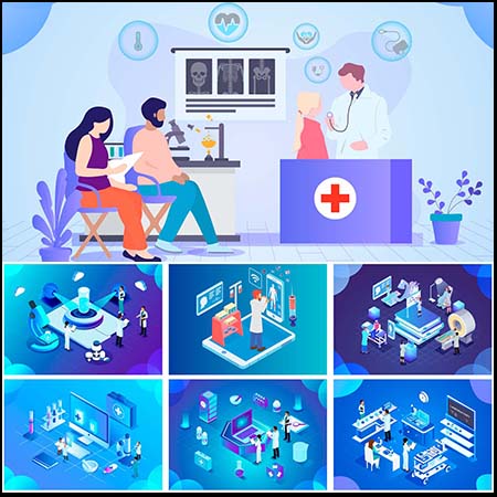 医疗医院2.5D等距插图