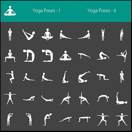 50个瑜伽人体剪影动作蚂蚁素材网矢量图标精选