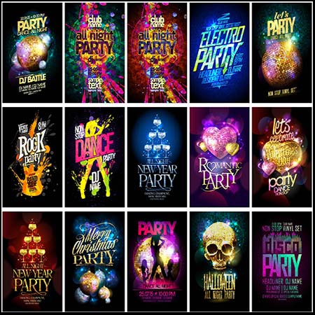 75款新年圣诞节万圣节酒吧舞厅夜店派对宣传矢量海报