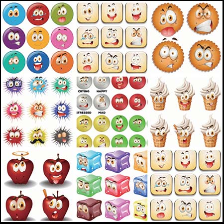 8套可爱的不同风格的矢量表情