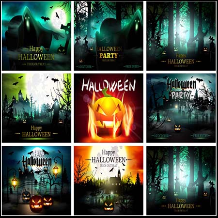 14款万圣节鬼怪南瓜怪恐怖海报背景蚂蚁素材网矢量素材精选