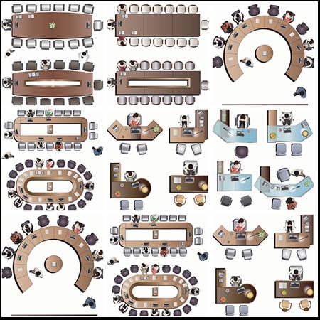 6套办公室长方形圆形会议桌和办公桌蚂蚁素材网矢量素材精选