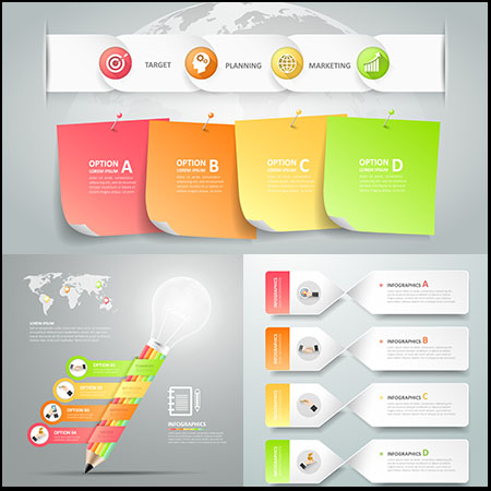 3D立体彩色阶梯折叠矢量信息图表