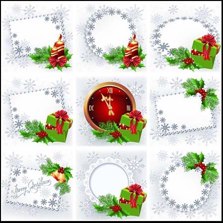 11款圣诞节风格雪花花边框架蚂蚁素材网矢量素材精选