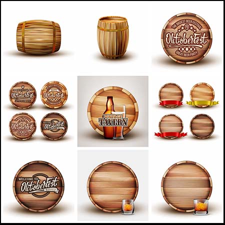 啤酒和葡萄酒桶矢量设计素材