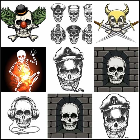 骷髅头和跳舞的骷髅人纹身蚂蚁素材网矢量插图精选