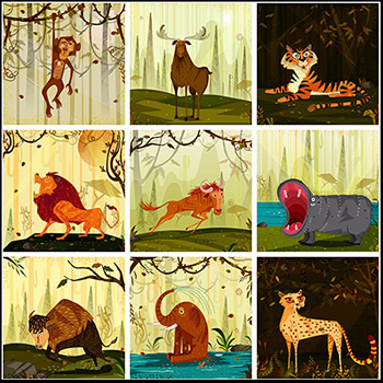 15款卡通可爱森林中的动物们矢量插画背景素材