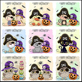 30款南瓜怪和可爱动物万圣节蚂蚁素材网矢量插图精选