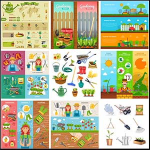 农场植物种植工具及种植信息图表素材